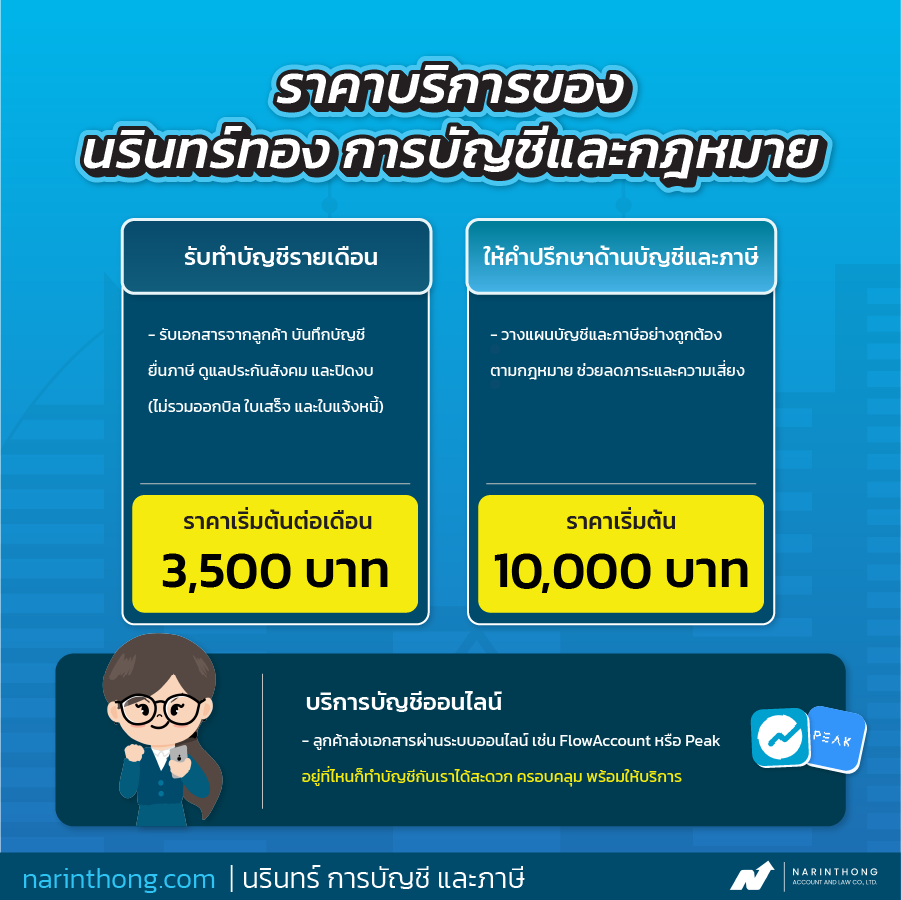 ราคาบริการของนรินทร์ทอง การบัญชีและกฎหมาย